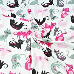 Baumwolle 100% rosa-graue Kätzchen auf weißem Hintergrund  