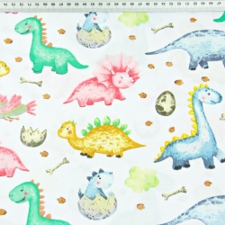 Baumwolle 100% Bunte Baby-Dinosaurier auf weißem Hintergrund  