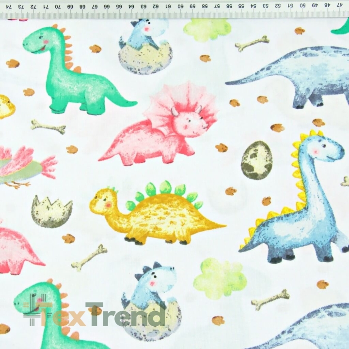 Baumwolle 100% Bunte Baby-Dinosaurier auf weißem Hintergrund  