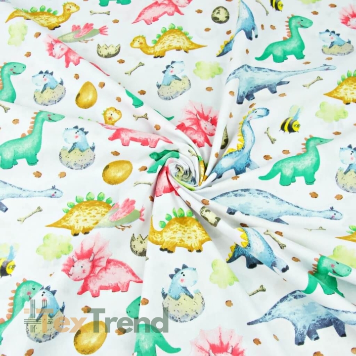 Baumwolle 100% Bunte Baby-Dinosaurier auf weißem Hintergrund  