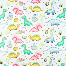 Baumwolle 100% Bunte Baby-Dinosaurier auf weißem Hintergrund  