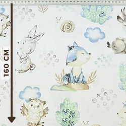 Baumwolle 100% große Waldtiere auf der Wiese auf weißem Hintergrund  