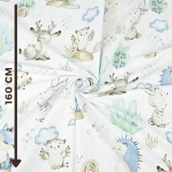 Baumwolle 100% große Waldtiere auf der Wiese auf weißem Hintergrund  