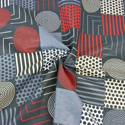 Baumwolle 100% Geometrisches Patchwork grau-rot  