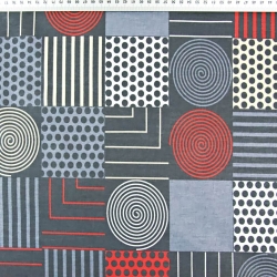 Baumwolle 100% Geometrisches Patchwork grau-rot  