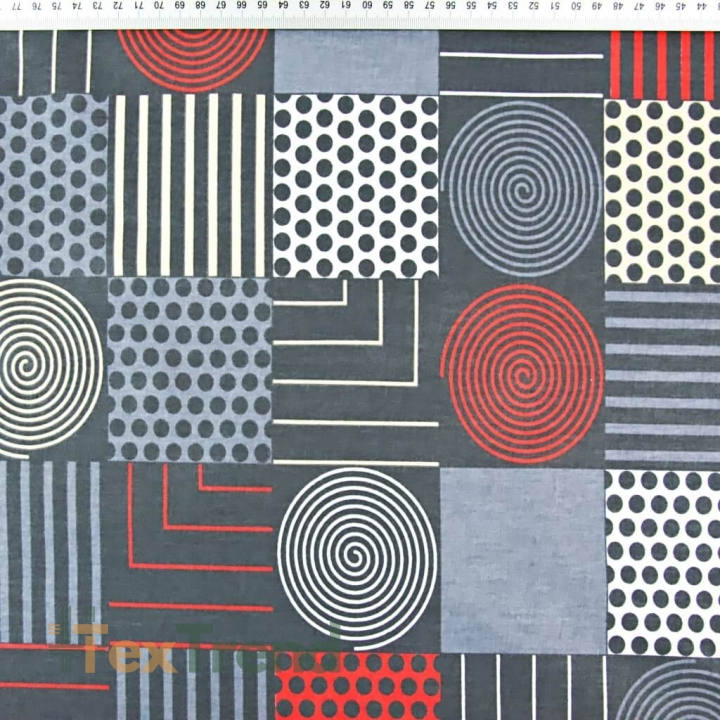 Baumwolle 100% Geometrisches Patchwork grau-rot  