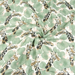 Baumwolle Musselin Double Gauze - Digitaldruck - Giraffen mit Blättern  