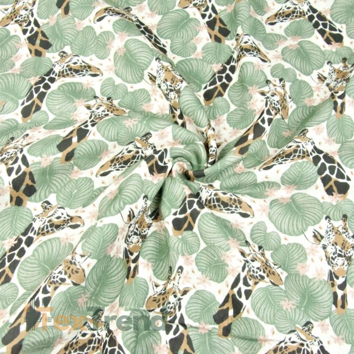 Baumwolle Musselin Double Gauze - Digitaldruck - Giraffen mit Blättern  