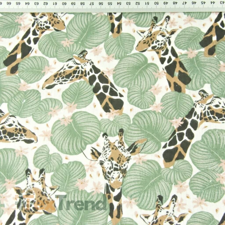 Baumwolle Musselin Double Gauze - Digitaldruck - Giraffen mit Blättern  