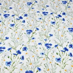 Baumwolle 100% Blumen Kornblumen und Kamille auf weißem Hintergrund