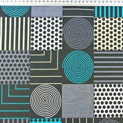 Baumwolle 100% Geometrisches Patchwork grau-türkis  