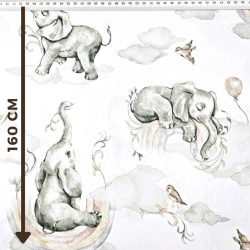 Baumwolle 100% pastellfarbene Elefanten mit Regenbogen auf weißem Hintergrund  