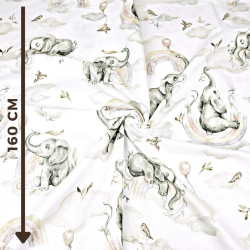 Baumwolle 100% pastellfarbene Elefanten mit Regenbogen auf weißem Hintergrund  