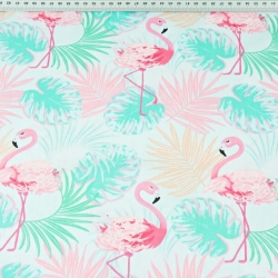 Baumwolle 100% Pastell Flamingos rosa-minze auf hellgrauem Hintergrund  