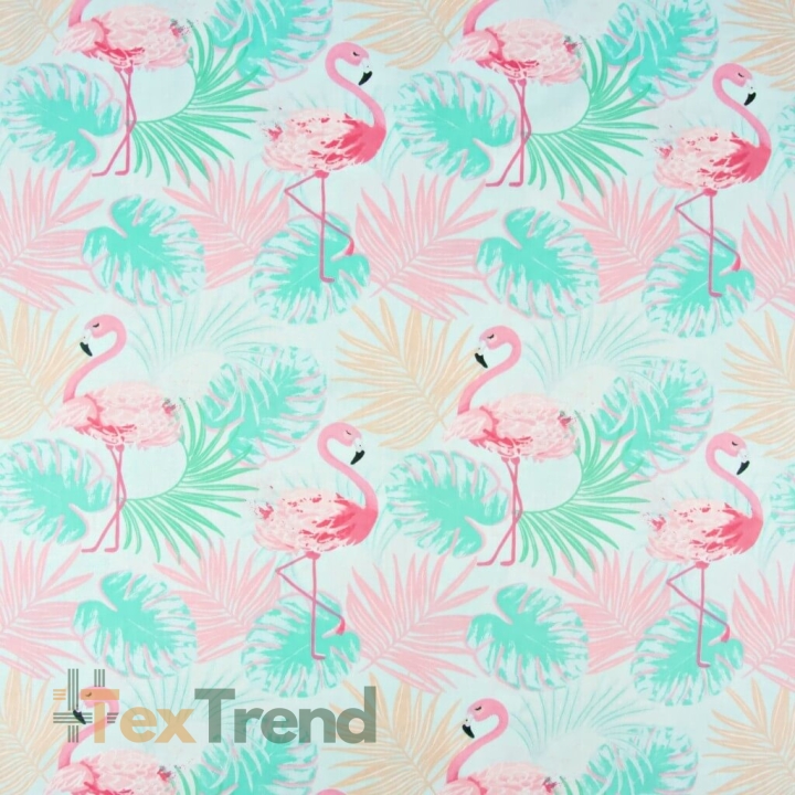Baumwolle 100% Pastell Flamingos rosa-minze auf hellgrauem Hintergrund  