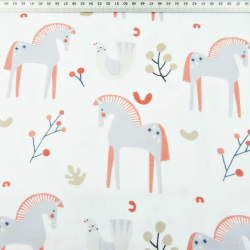 Baumwoll-Musselin Double Gauze - Digitaldruck - Pferde mit Eberesche  