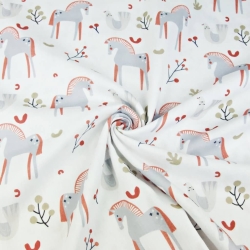Baumwoll-Musselin Double Gauze - Digitaldruck - Pferde mit Eberesche  