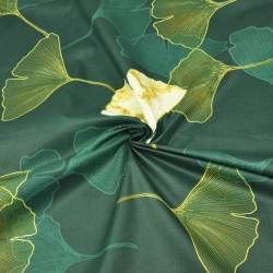 Baumwolle 100% Ginkgo-Blätter auf dunkelgrünem Hintergrund  