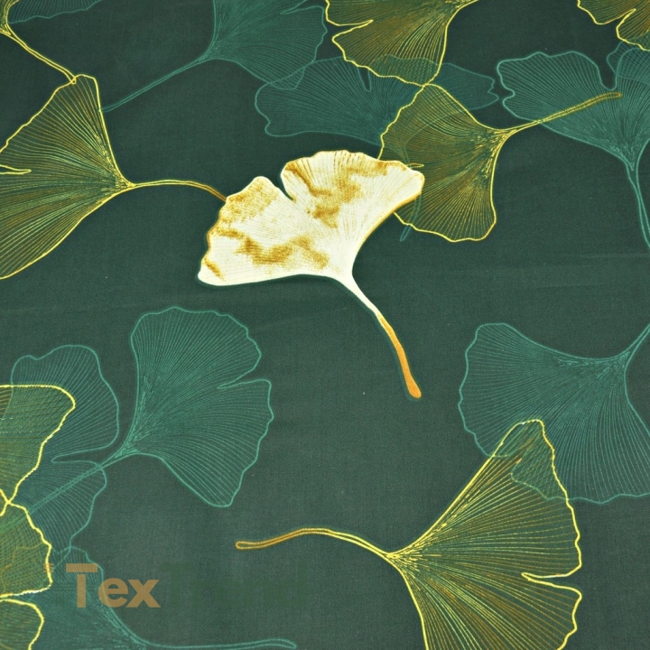 Baumwolle 100% Ginkgo-Blätter auf dunkelgrünem Hintergrund  