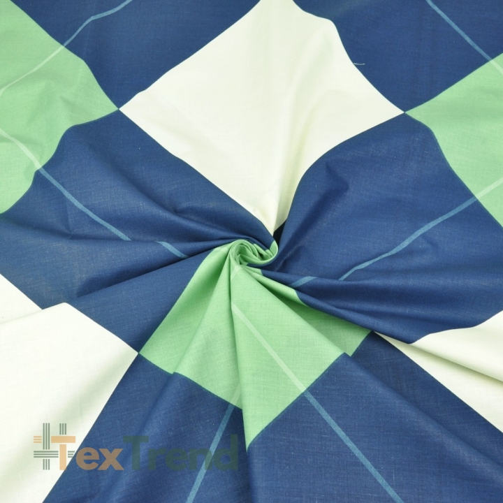 Baumwolle 100% Rauten in marineblau und salbeigrün - 220cm  