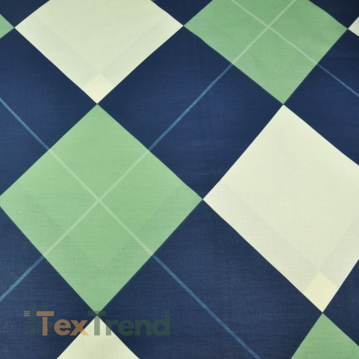 Baumwolle 100% Rauten in marineblau und salbeigrün - 220cm  