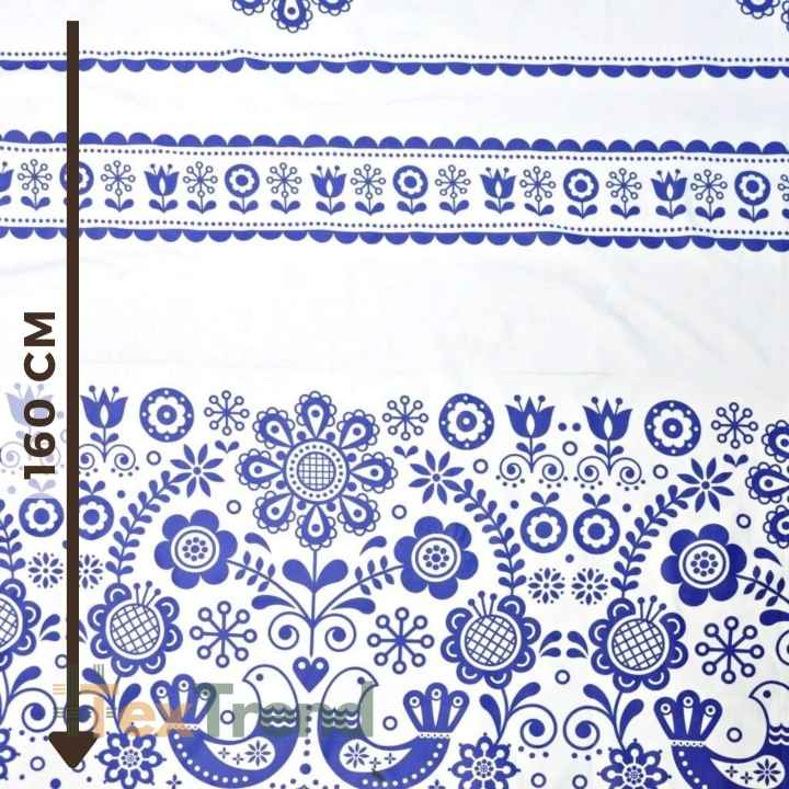 Baumwolle 100% skandinavisches Muster mit Blumen in marineblau auf weißem Hintergrund  