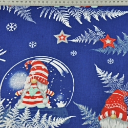 Baumwolle 100% Weihnachtsmuster Wichtel mit Farnblättern auf marineblauem Hintergrund  