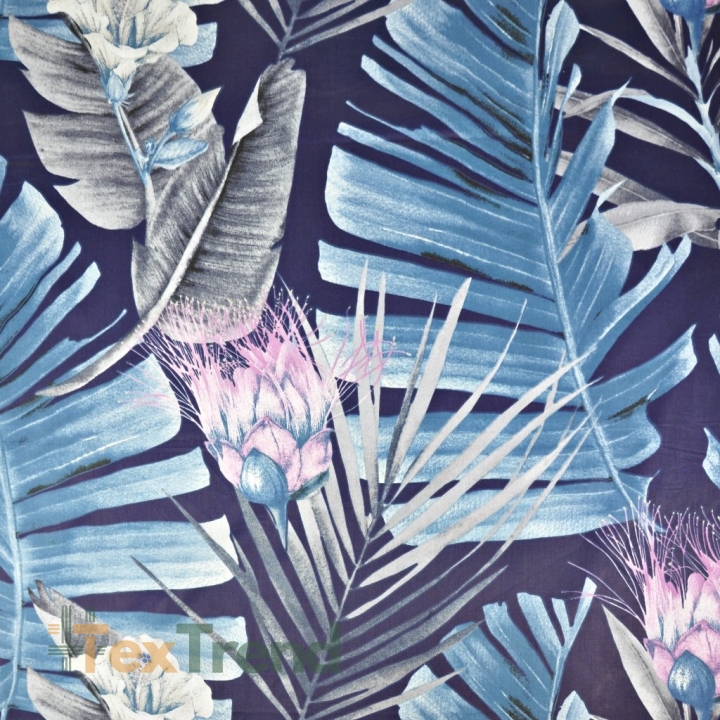 Baumwolle 100% Seerosen rosa-blau auf marineblauem Hintergrund  