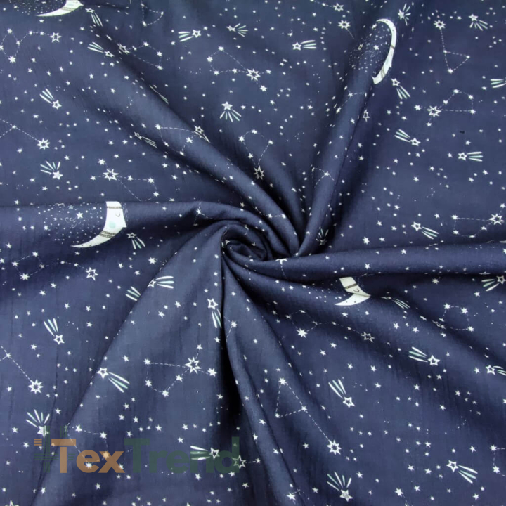 Baumwoll-Musselin Double Gauze - Digitaldruck - Galaxie Blau  