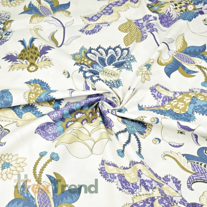 Baumwolle 100% türkisches Muster beige-lila auf weißem Hintergrund  