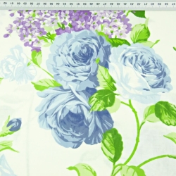 100% Baumwolle blaue Rosen auf ecrufarbenem Hintergrund - 220cm  