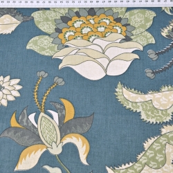 Baumwolle 100% türkisches Muster beige-orange auf jeansfarbenem Hintergrund  