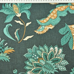 Baumwolle 100% türkisches Muster grün-orange auf dunkelgrünem Hintergrund  