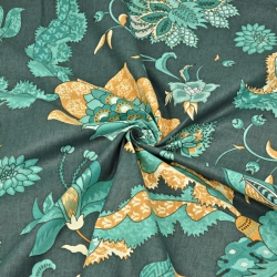 Baumwolle 100% türkisches Muster grün-orange auf dunkelgrünem Hintergrund  