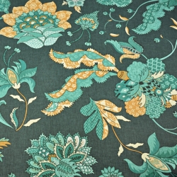 Baumwolle 100% türkisches Muster grün-orange auf dunkelgrünem Hintergrund  