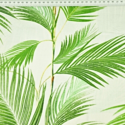 Baumwolle 100% grüne Palmblätter auf gebrochenem Weiß - 220cm  