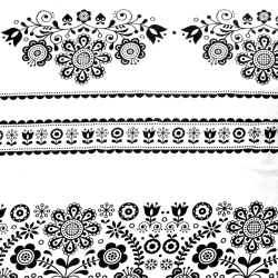 Baumwolle 100% skandinavisches Blumenmuster schwarz auf weißem Hintergrund  