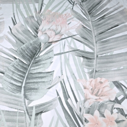 Baumwolle 100% Seerosenblumen grau-rosa auf weißem Hintergrund  