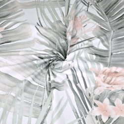 Baumwolle 100% Seerosenblumen grau-rosa auf weißem Hintergrund  