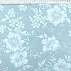 Baumwolle 100% weiße Blumen auf hellgrauem Hintergrund  