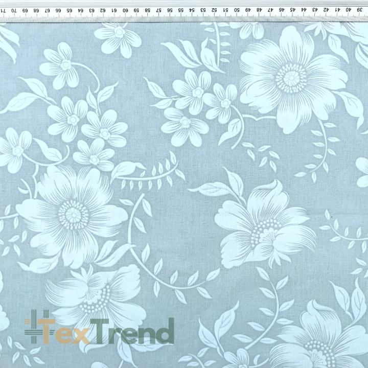 Baumwolle 100% weiße Blumen auf hellgrauem Hintergrund  