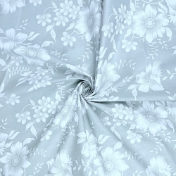 Baumwolle 100% weiße Blumen auf hellgrauem Hintergrund  