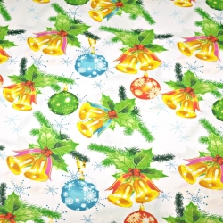 Baumwolle 100% Weihnachtsmuster bunte Glöckchen auf weißem Hintergrund  