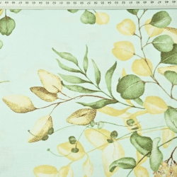 Baumwolle 100% Mini-Eukalyptusblätter auf mintfarbenem Hintergrund  