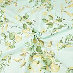 Baumwolle 100% Mini-Eukalyptusblätter auf mintfarbenem Hintergrund  