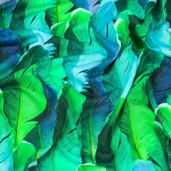 Jersey-Stoff Federn grün-blau - Digitaldruck  