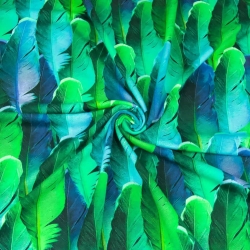 Jersey-Stoff Federn grün-blau - Digitaldruck  