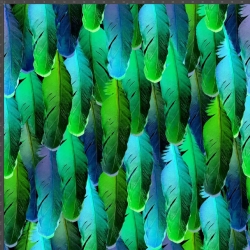 Jersey-Stoff Federn grün-blau - Digitaldruck  