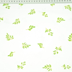 Baumwolle 100% MINI grüne Blätter und Zweige auf weißem Hintergrund  