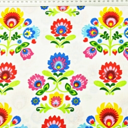 Baumwolle 100% Łowicz Muster in Reihen auf weißem Hintergrund  